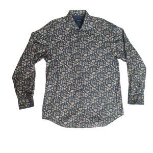 Bugatchi Shirt Midnight Blue Floral Button Down Classic Fit Long Sleeve Men’s XL